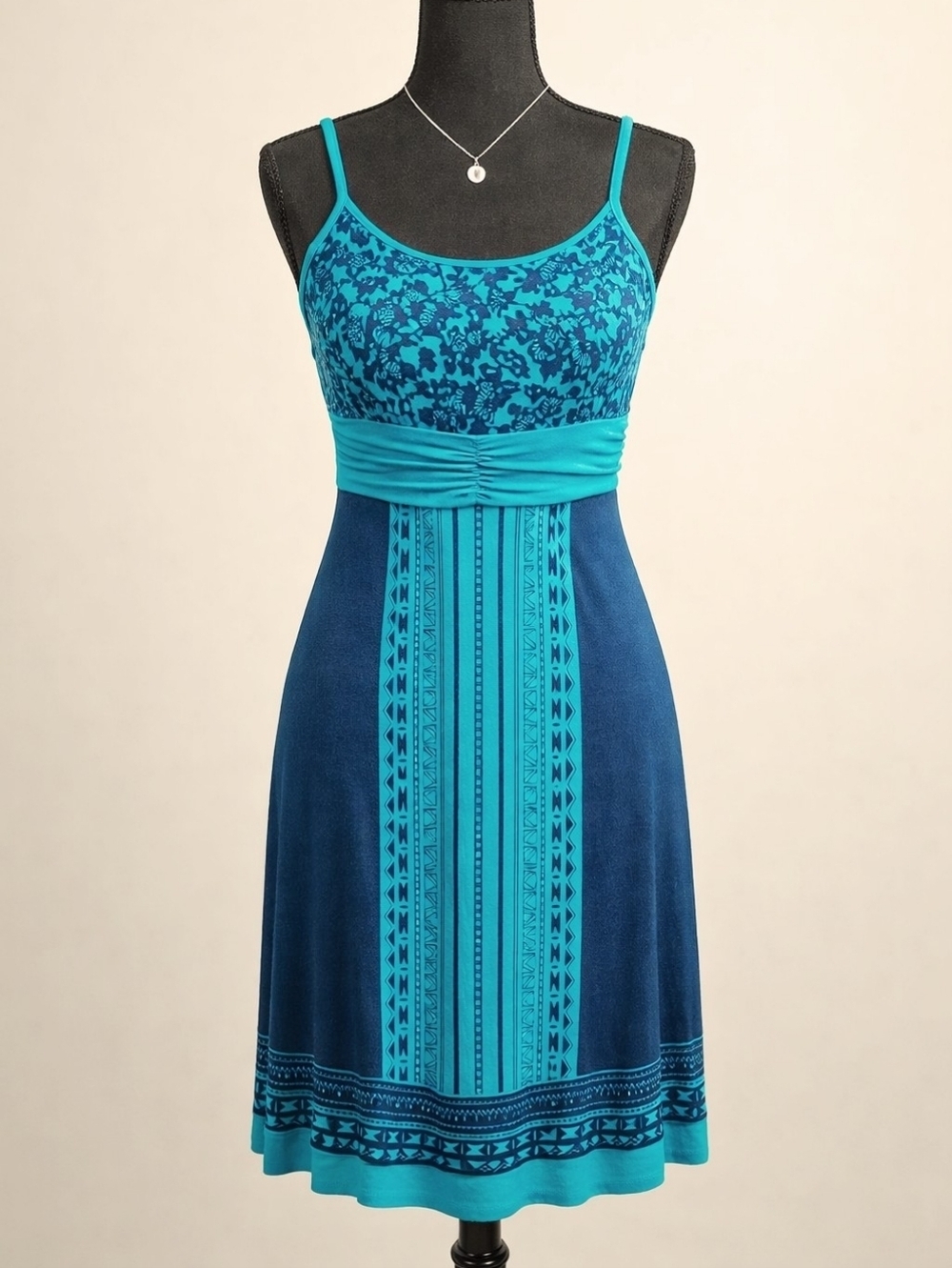Athleta Kindred Blue Aztec Cami Dress Shelf Bra Stretch Sundress XXS